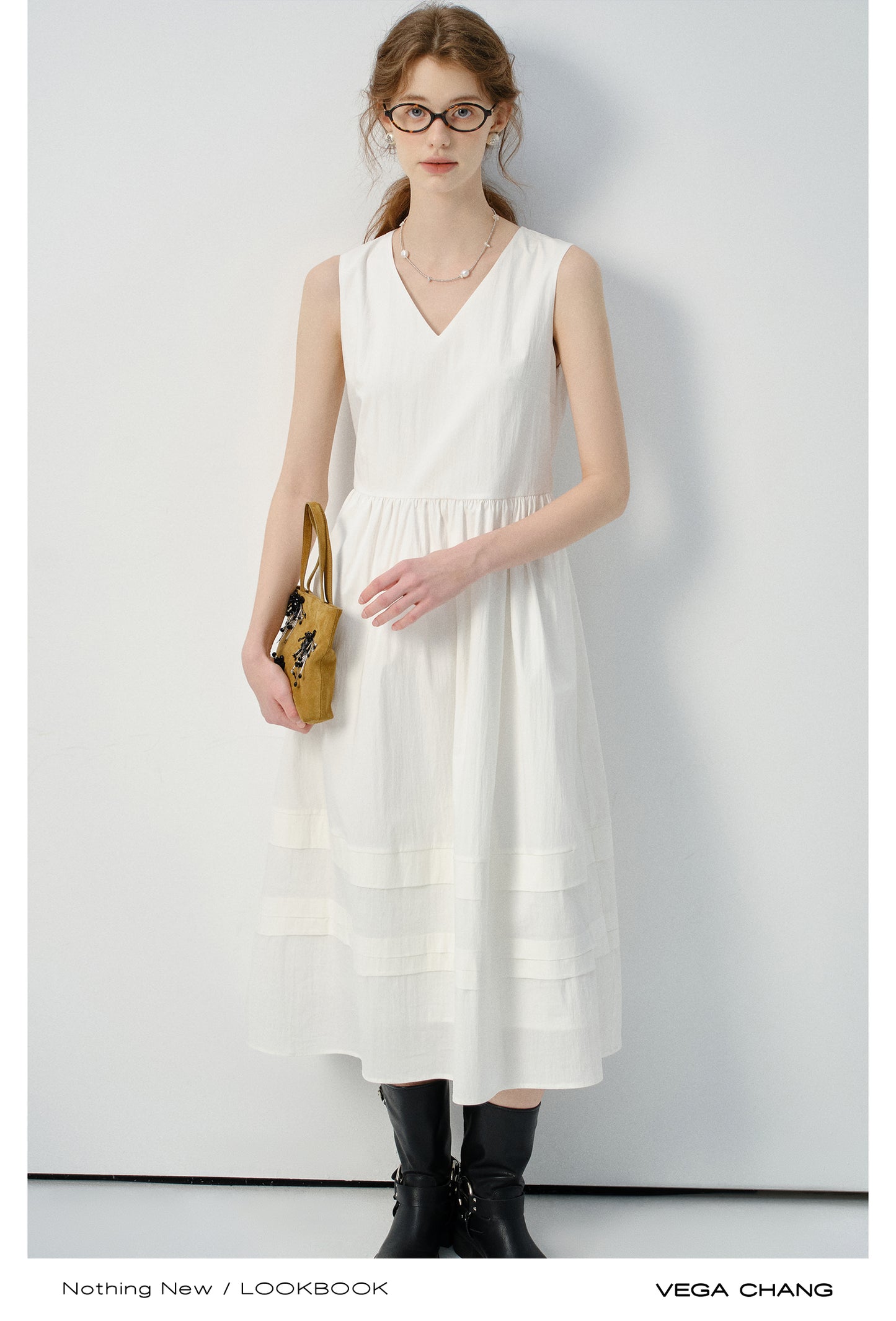 Sleeveless V-Neck Belted Dress