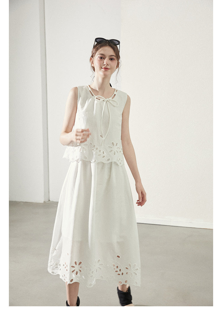 Cut-Out Floral Dress In Faux Two-Piece Style