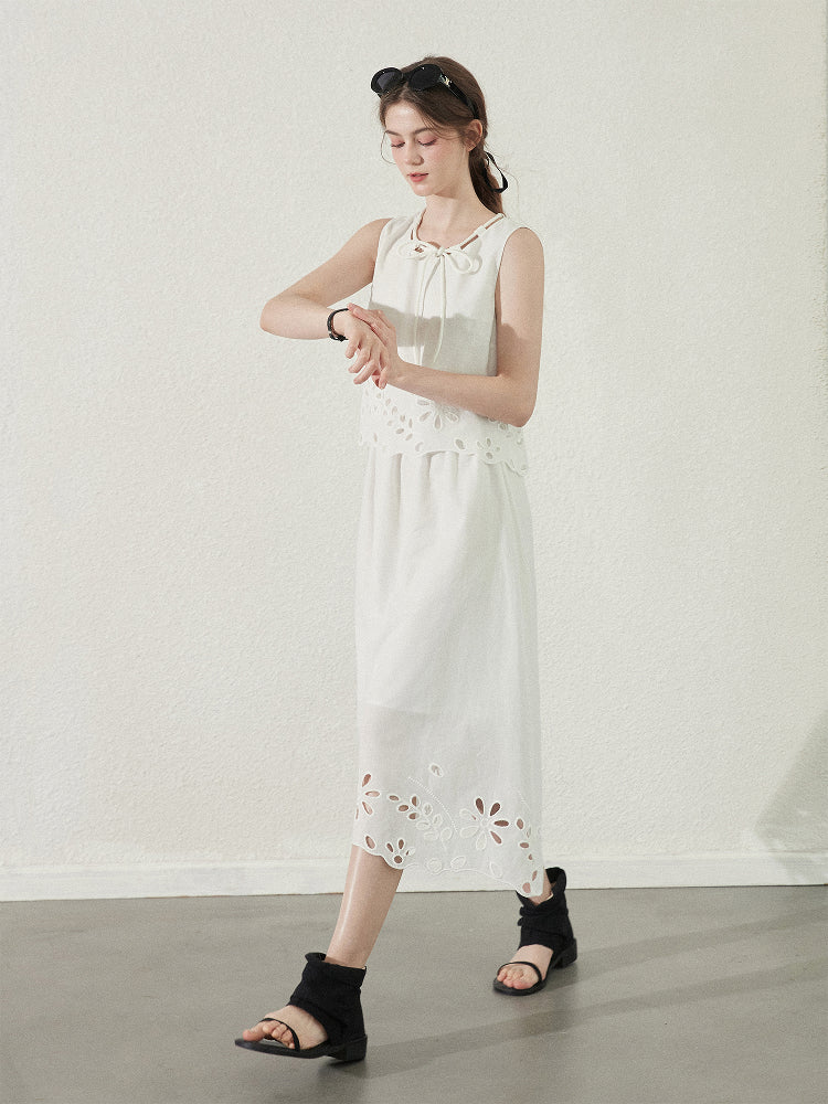 Cut-Out Floral Dress In Faux Two-Piece Style