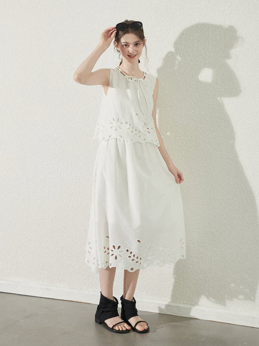 Cut-Out Floral Dress In Faux Two-Piece Style