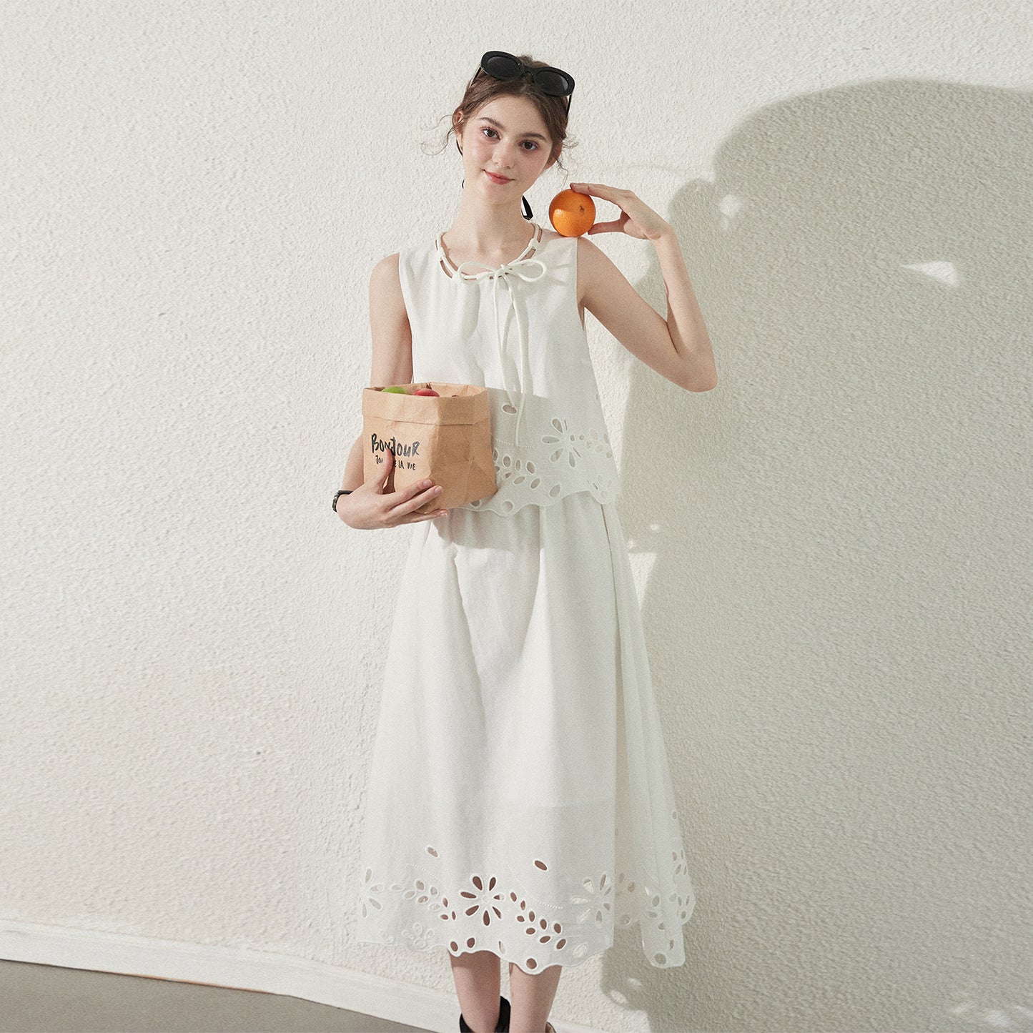 Cut-Out Floral Dress In Faux Two-Piece Style