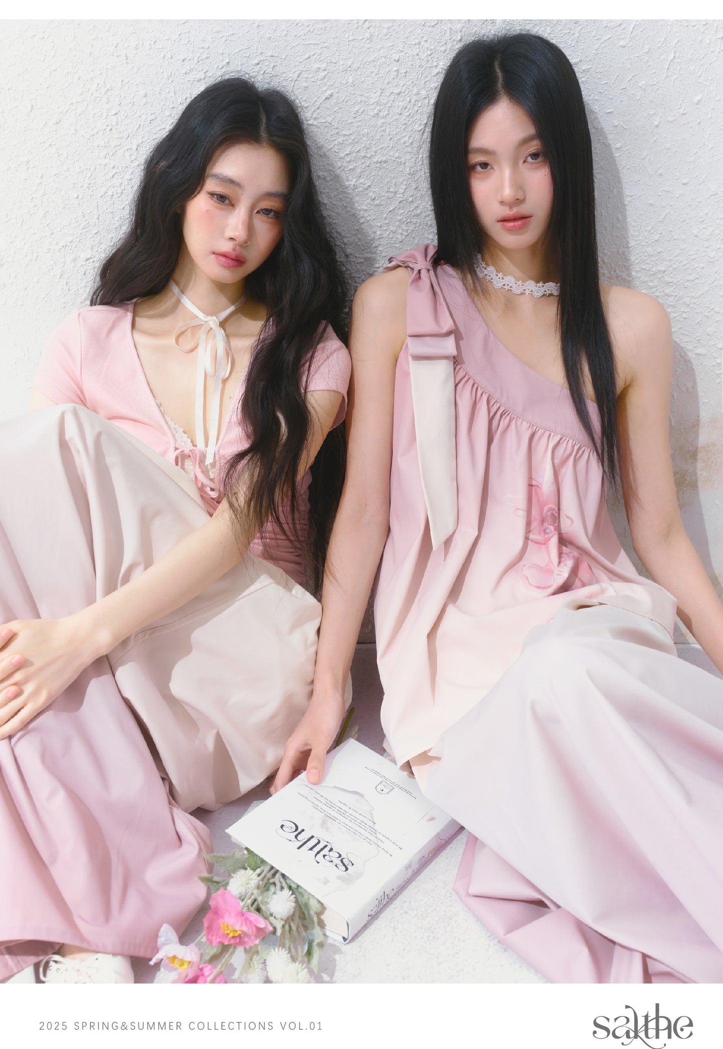 Gradient Gathered Maxi Bud Skirt With Lace Ribbon