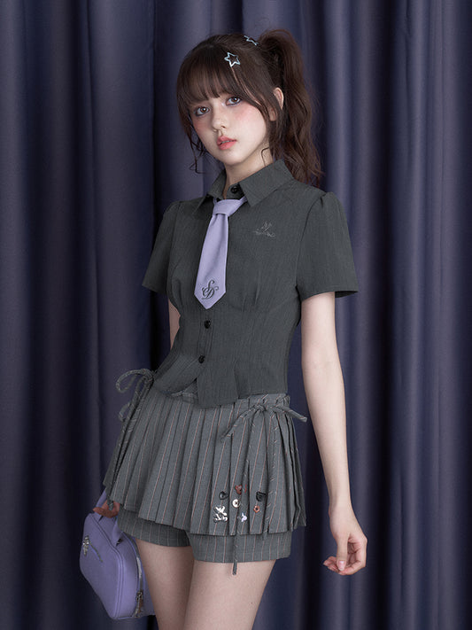 Tailored Fitted Puff-Sleeve Shirt With Tie