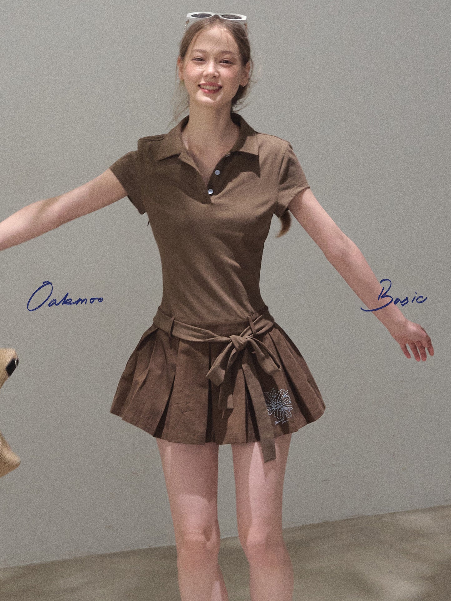 Waist-Tie Pleated Polo Dress