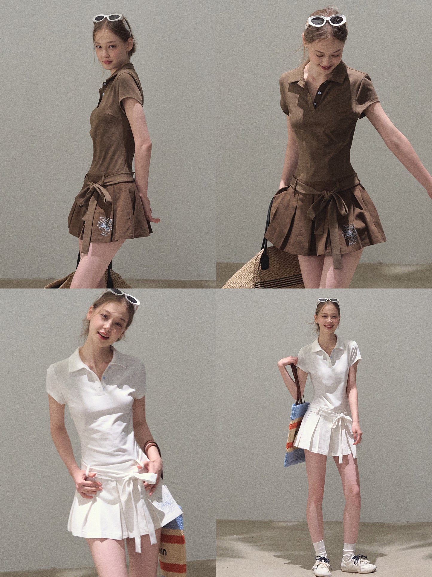 Waist-Tie Pleated Polo Dress
