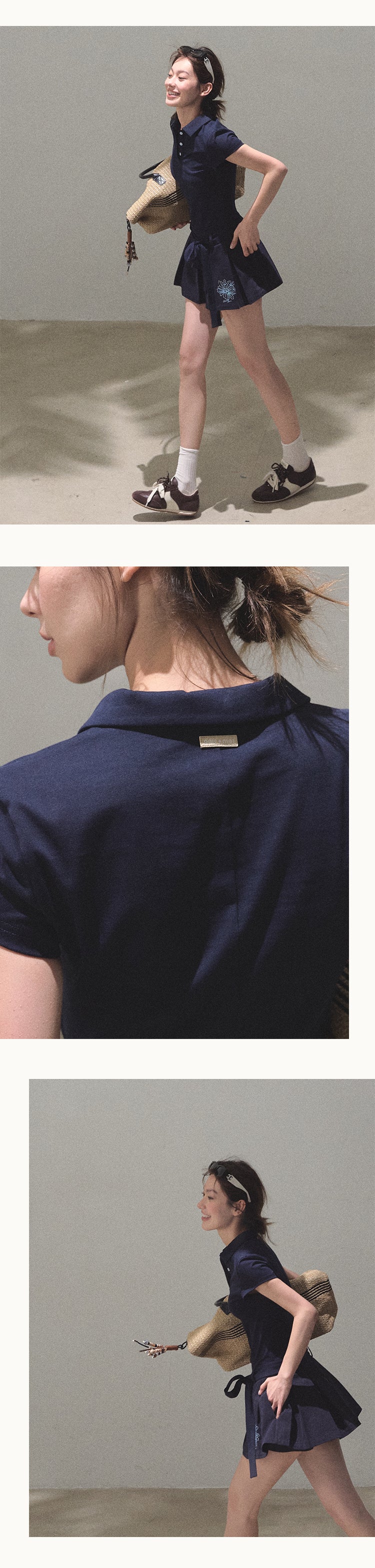 Waist-Tie Pleated Polo Dress