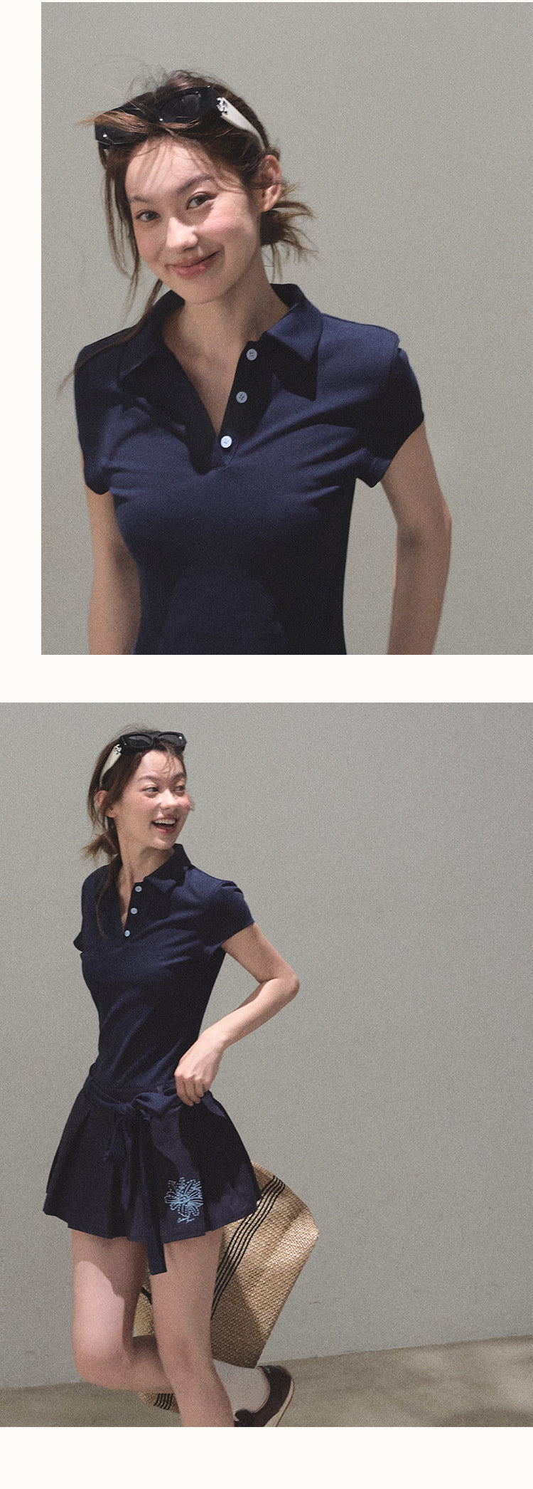 Waist-Tie Pleated Polo Dress