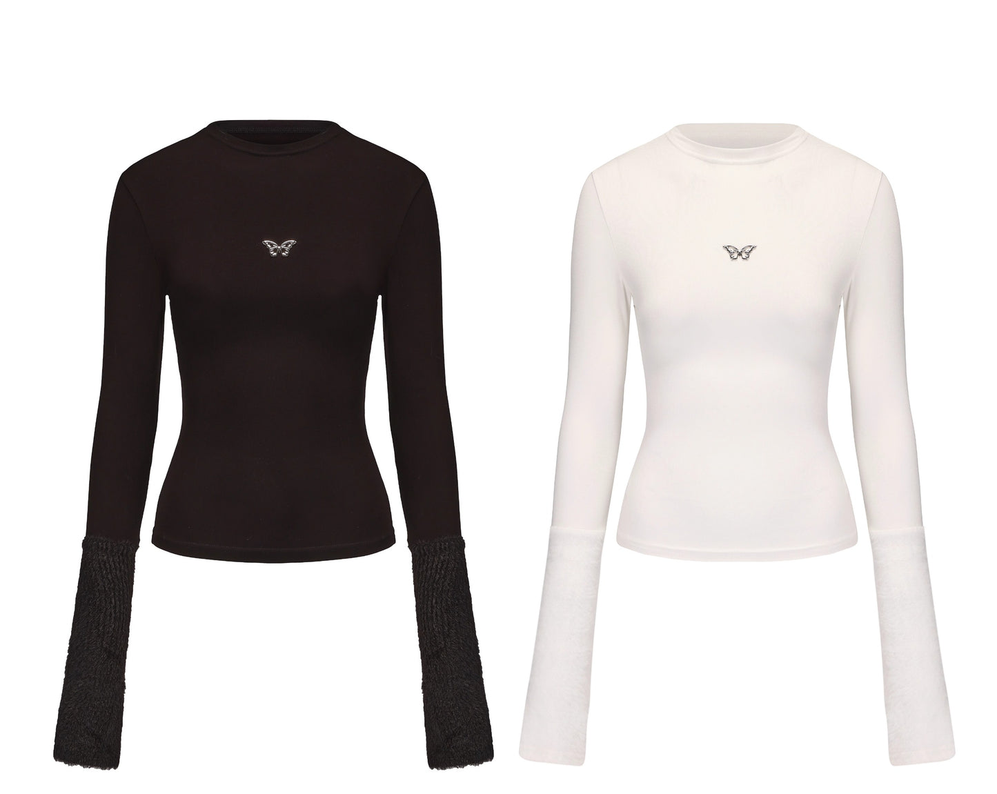 Butterfly Charm Fitted T-Shirt With Fuzzy Cuffs