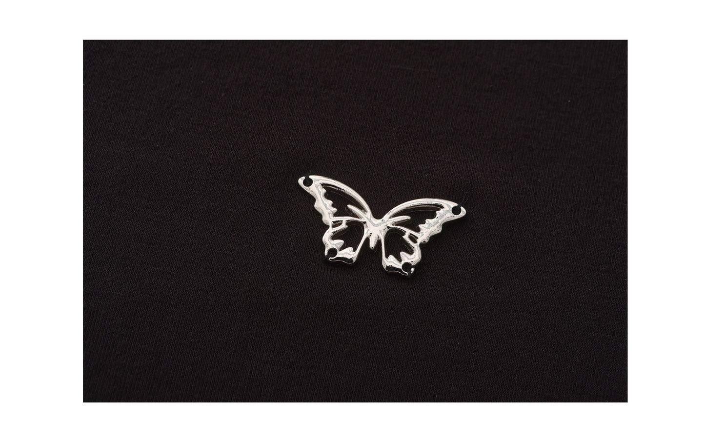 Butterfly Charm Fitted T-Shirt With Fuzzy Cuffs