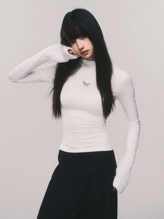 Butterfly Charm Fitted T-Shirt With Fuzzy Cuffs