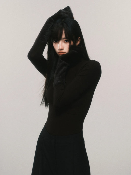 Butterfly Charm Fitted T-Shirt With Fuzzy Cuffs