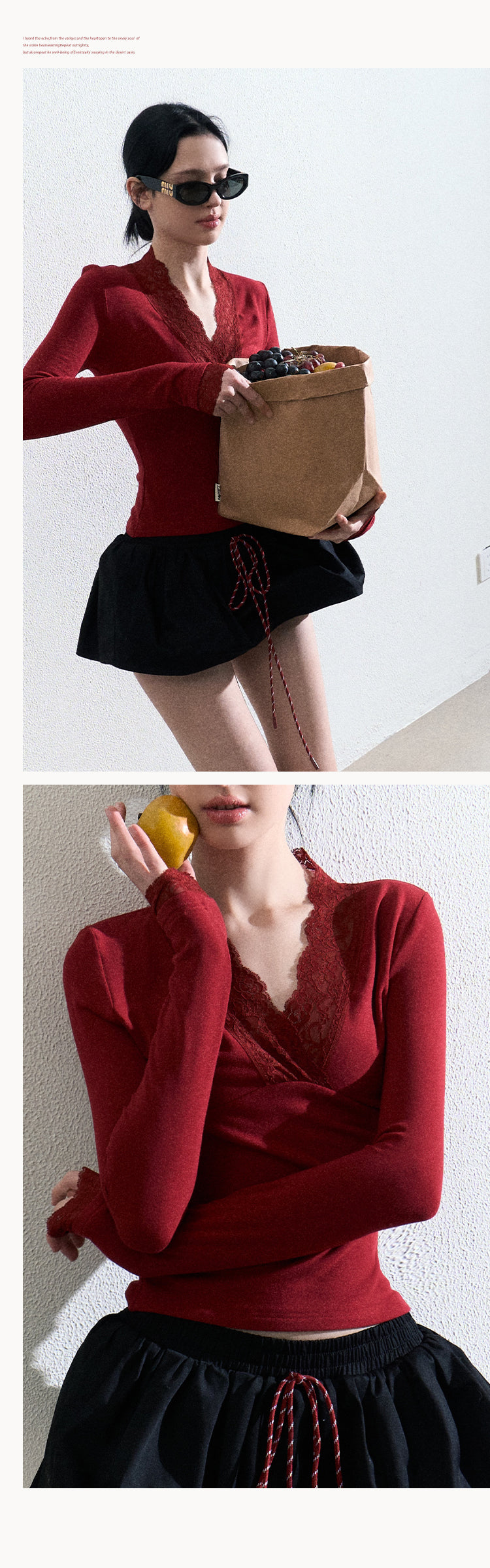 Slim Fit Lace-Trimmed V-Neck Inner Top