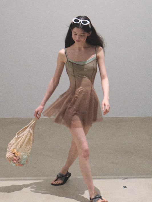 Layered Sheer Mesh Cami Dress In Two Lengths