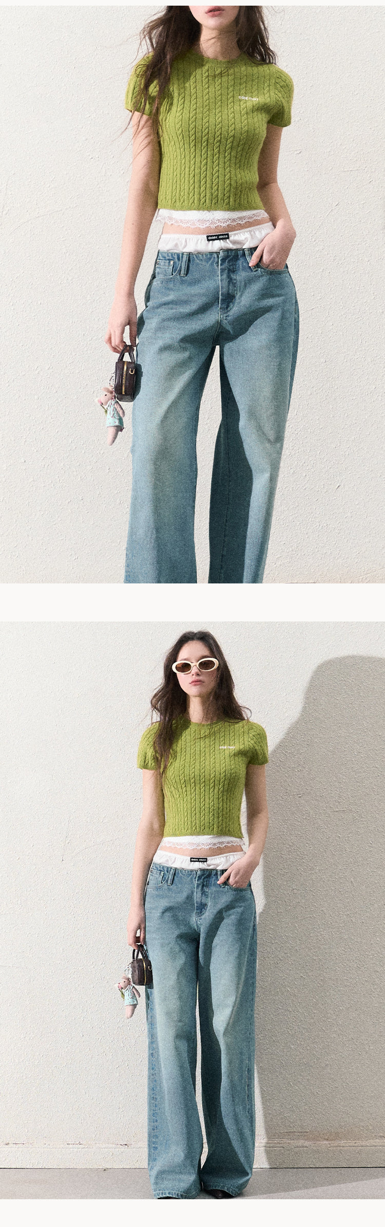 Wool-Blend Cable Knit Cropped Top
