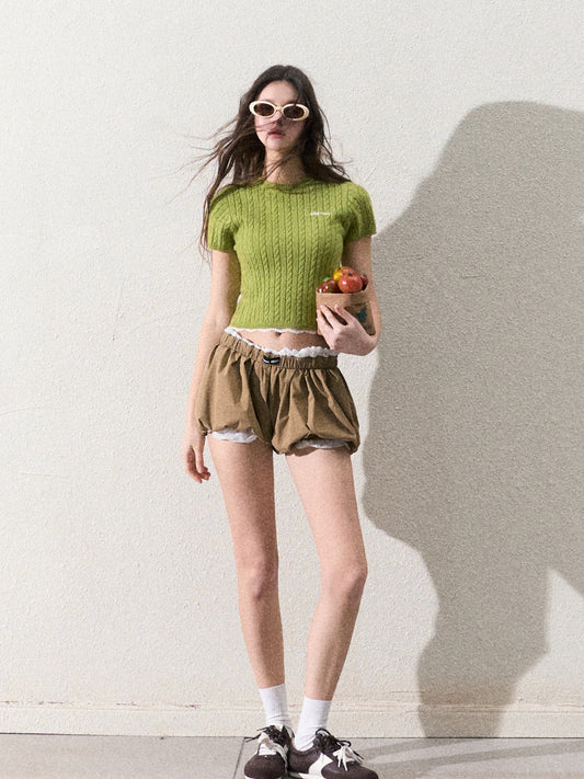 Wool-Blend Cable Knit Cropped Top