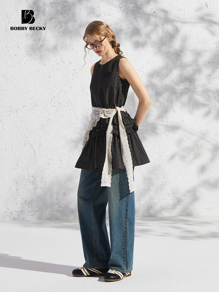 Plaid Sleeveless A-Line Mini Dress With Asymmetric Ruffles