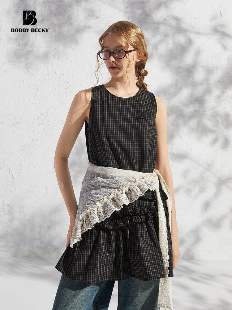 Plaid Sleeveless A-Line Mini Dress With Asymmetric Ruffles