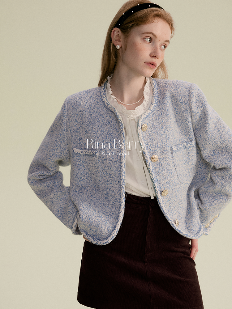 Chic Collarless Jacket With Braided Detailing
