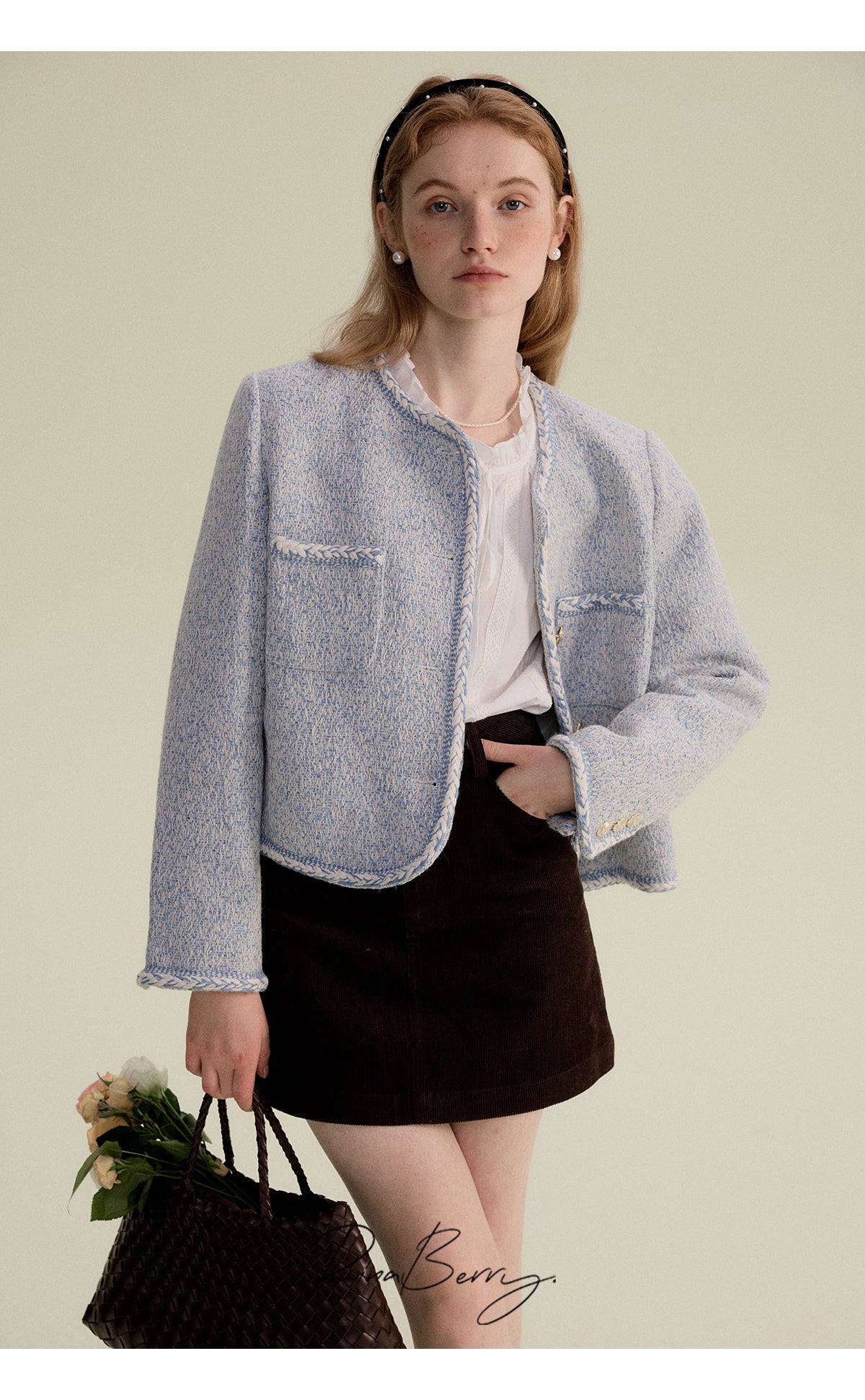 Chic Collarless Jacket With Braided Detailing