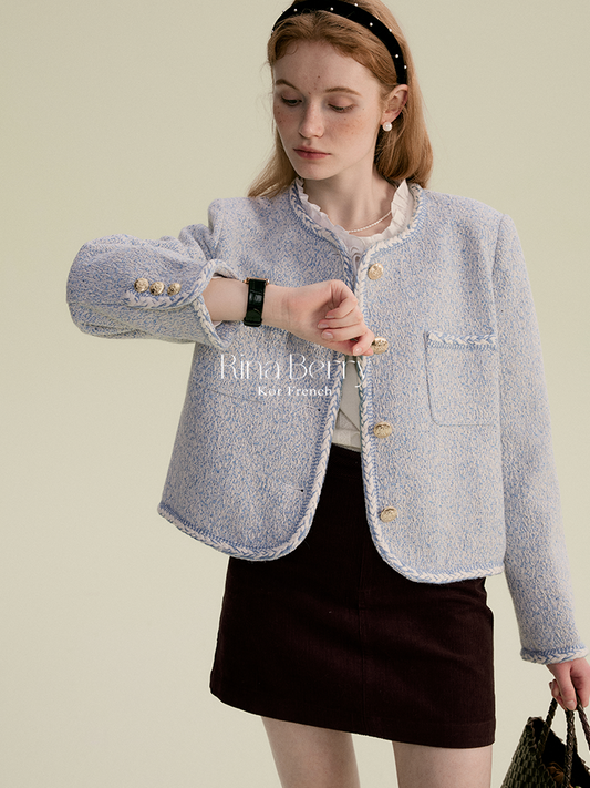 Chic Collarless Jacket With Braided Detailing