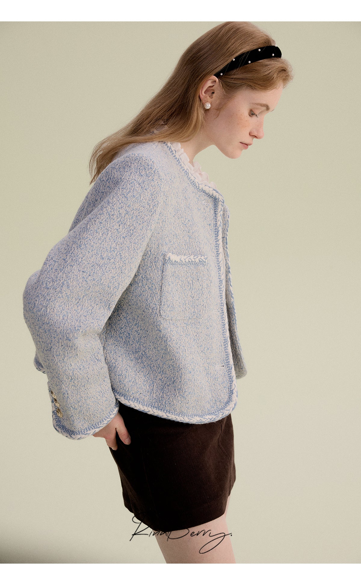 Chic Collarless Jacket With Braided Detailing