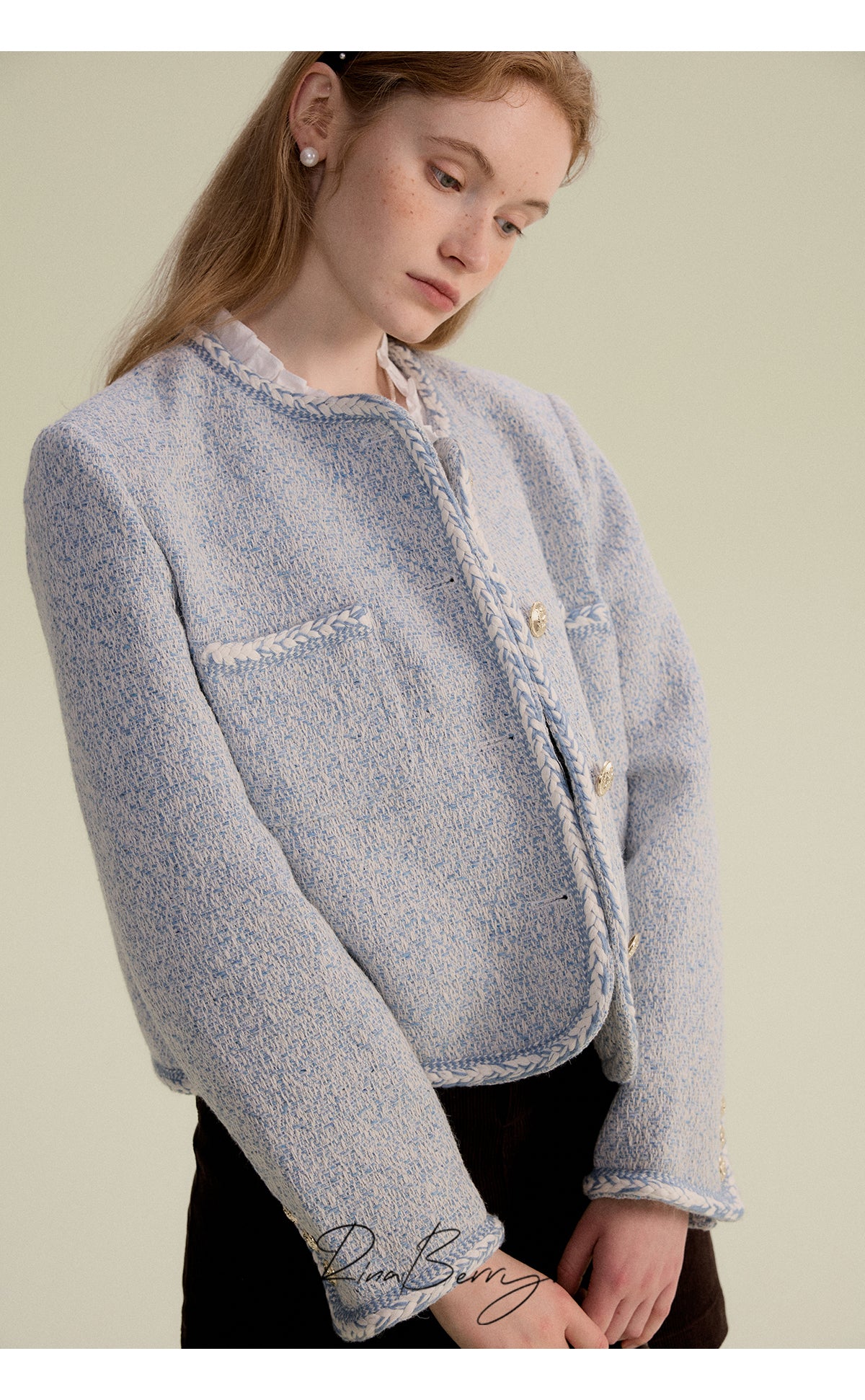 Chic Collarless Jacket With Braided Detailing