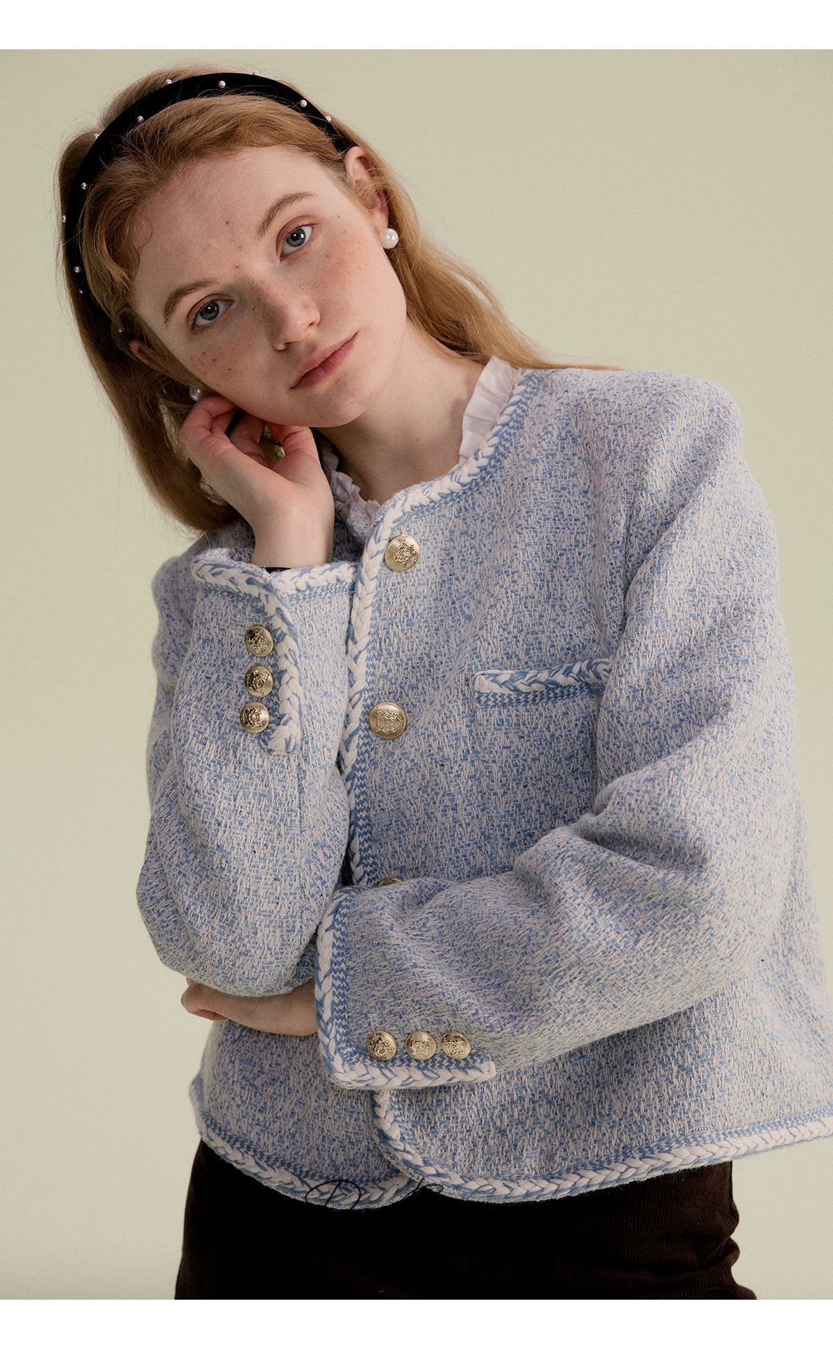 Chic Collarless Jacket With Braided Detailing