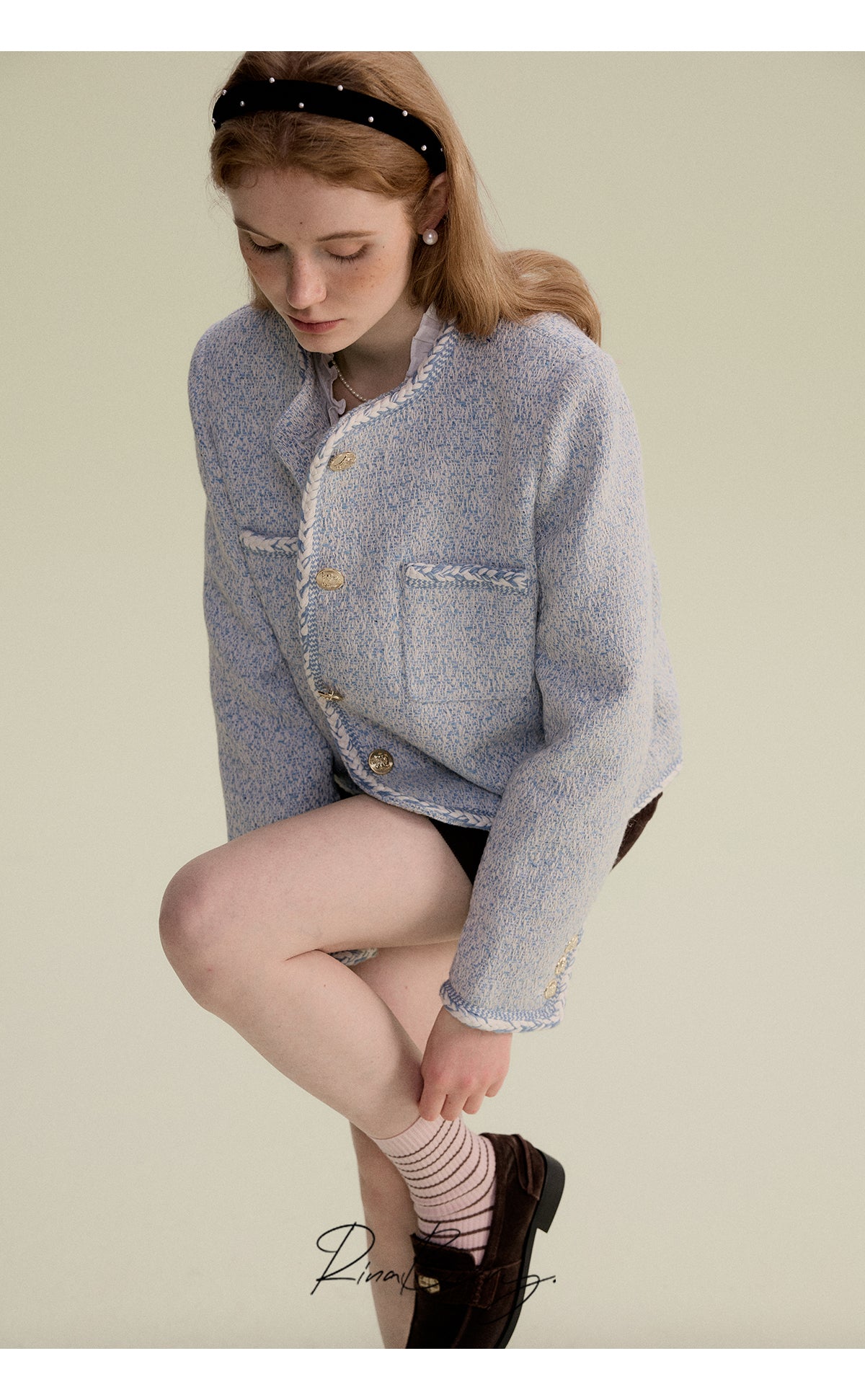 Chic Collarless Jacket With Braided Detailing