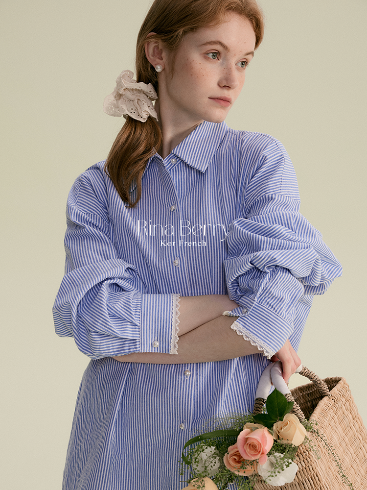 Striped Shirt With Lace-Trimmed Cuffs