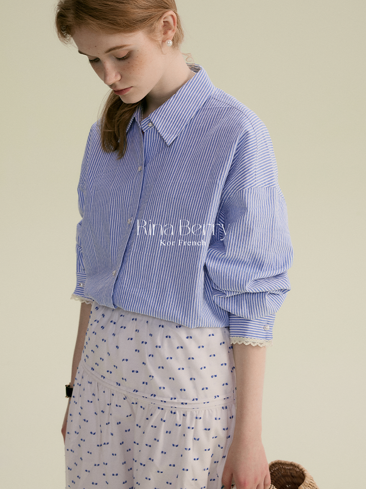Striped Shirt With Lace-Trimmed Cuffs