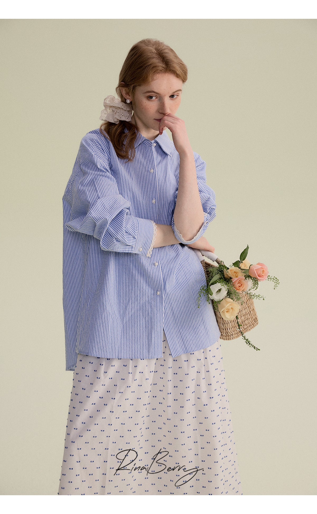 Striped Shirt With Lace-Trimmed Cuffs