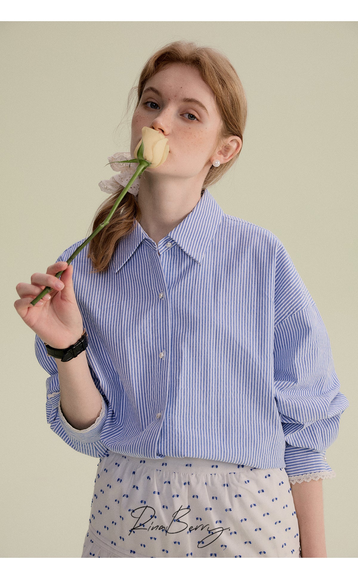Striped Shirt With Lace-Trimmed Cuffs