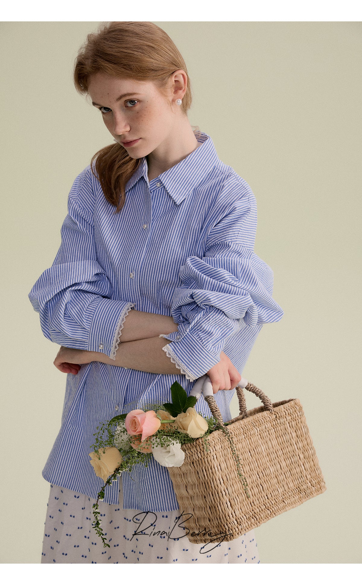 Striped Shirt With Lace-Trimmed Cuffs