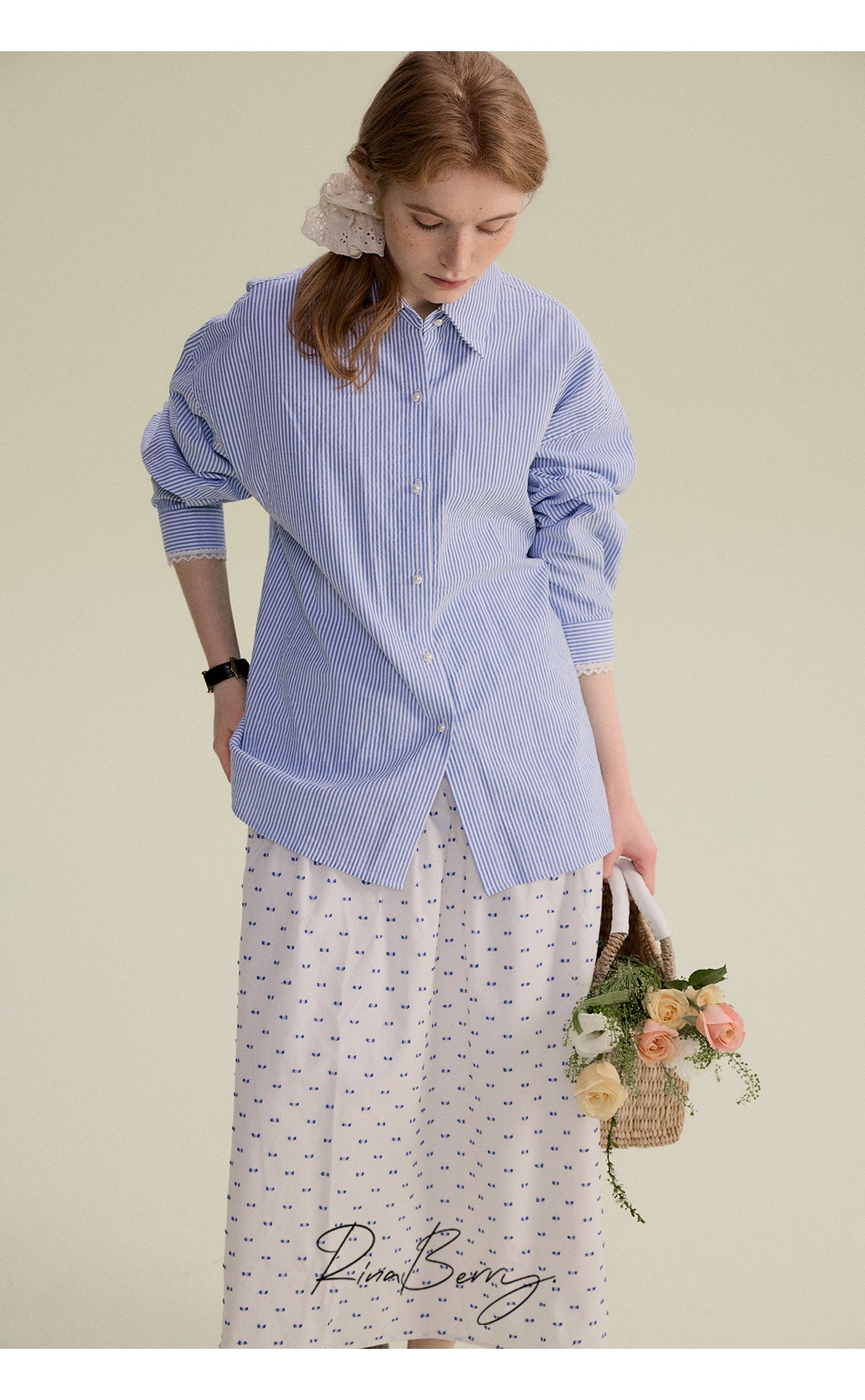 Striped Shirt With Lace-Trimmed Cuffs