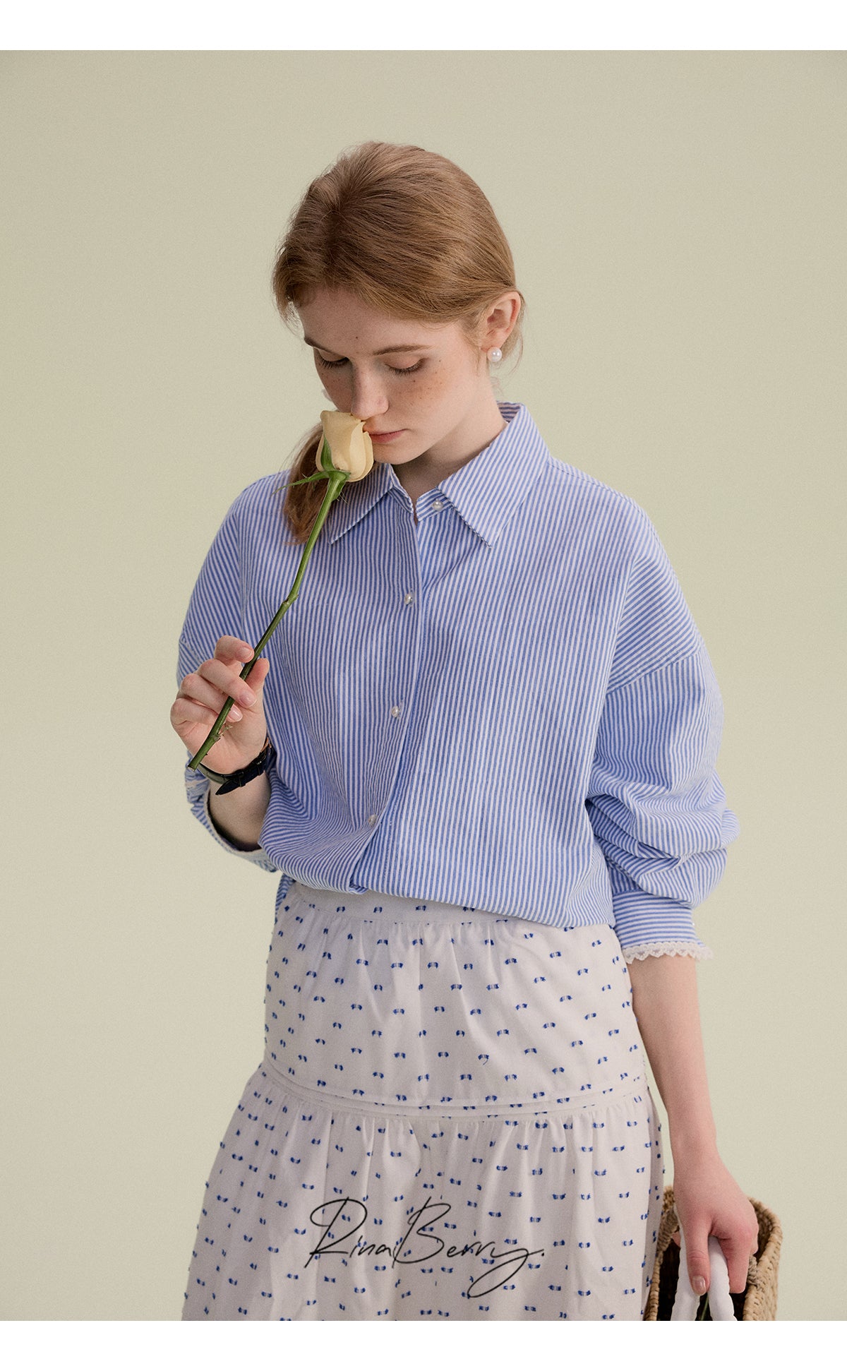 Striped Shirt With Lace-Trimmed Cuffs