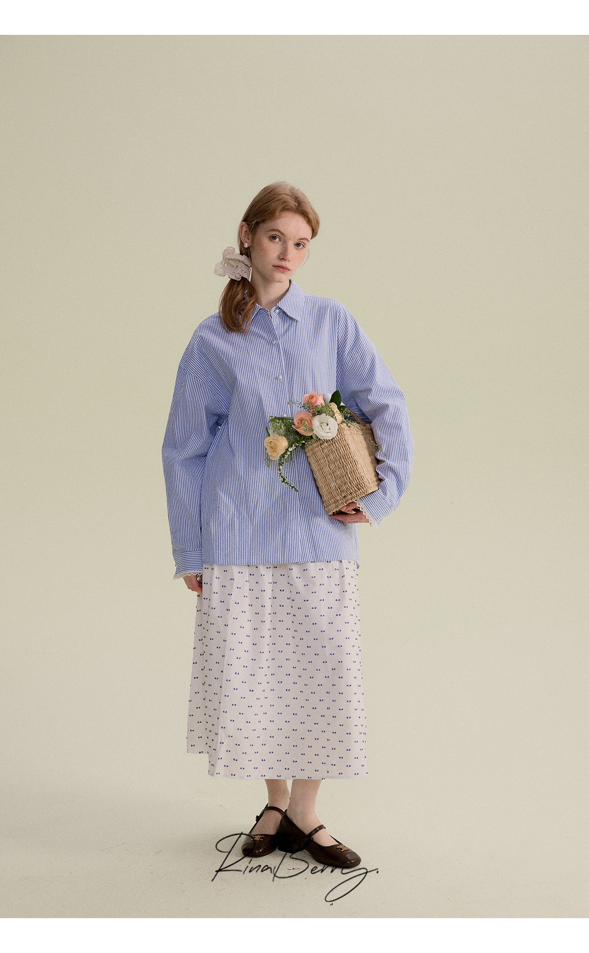 Striped Shirt With Lace-Trimmed Cuffs