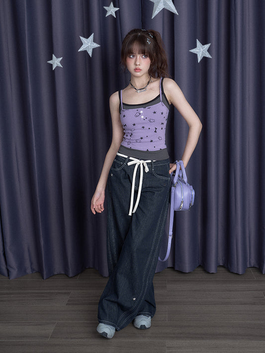 Star-Studded Machete Denim Pants