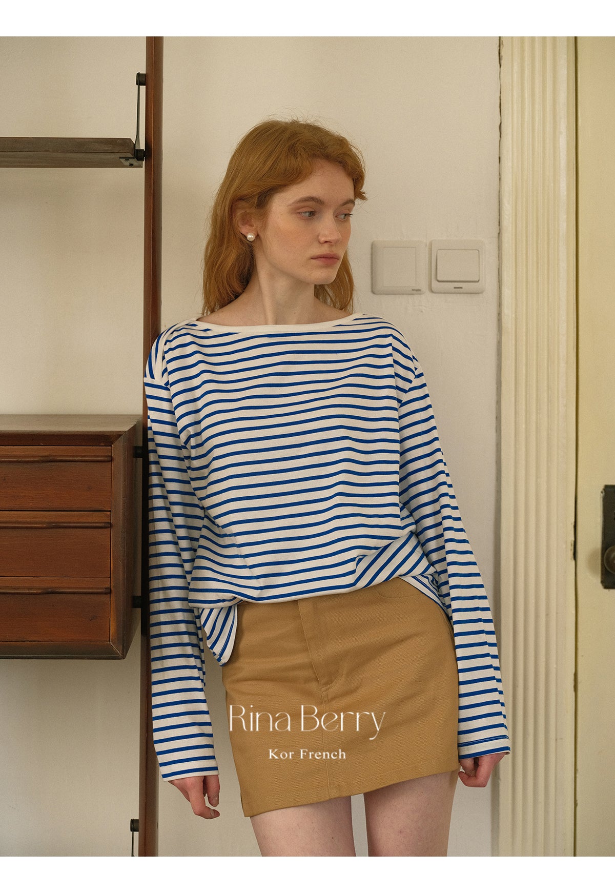 Striped Cotton Boat Neck T-Shirt