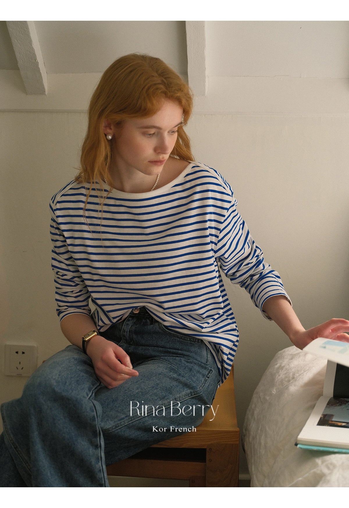 Striped Cotton Boat Neck T-Shirt