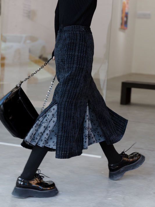 High Waist Pleated-Detail Midi Skirt