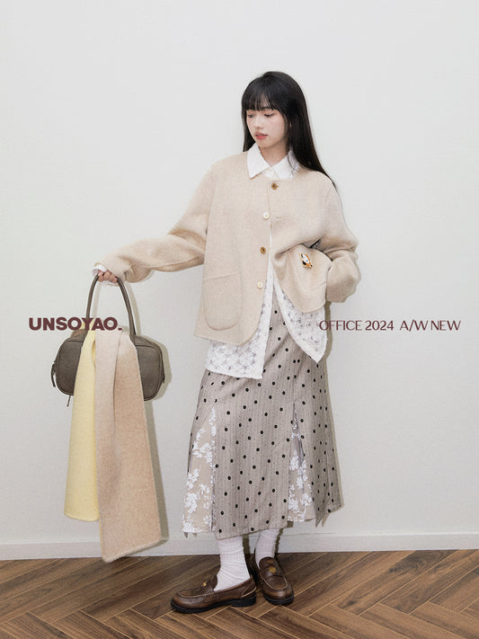 High Waist Pleated-Detail Midi Skirt