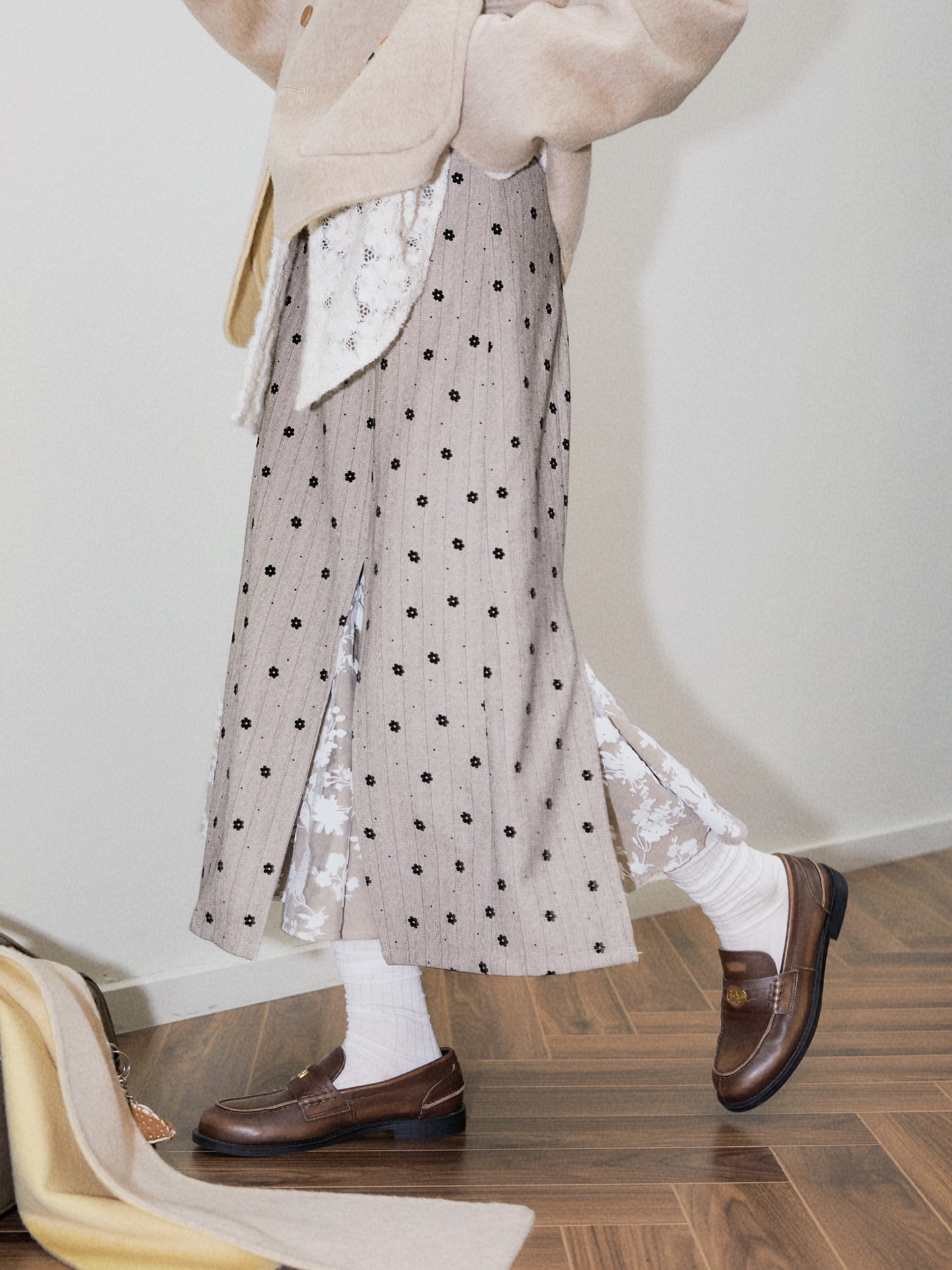 High Waist Pleated-Detail Midi Skirt