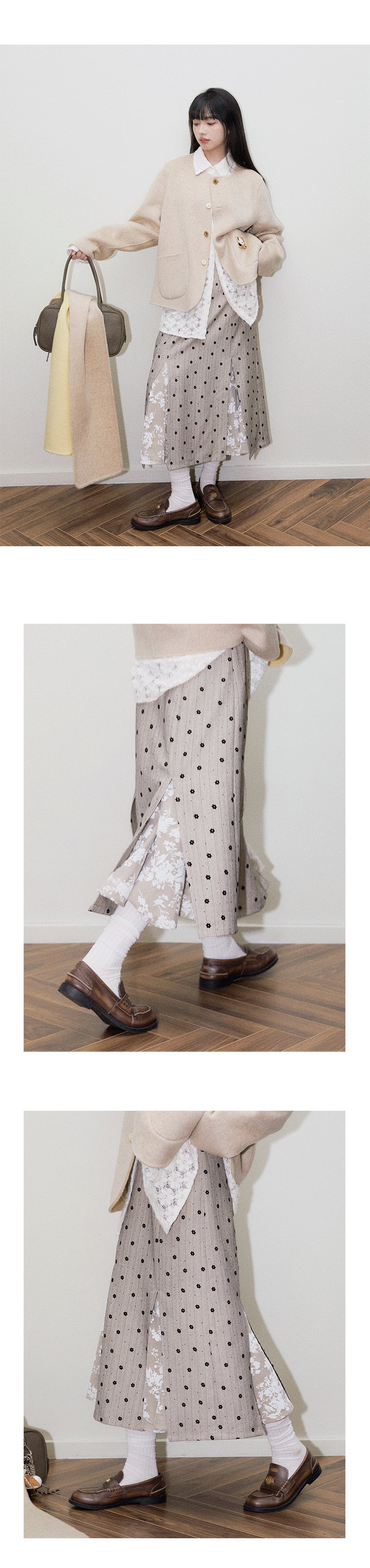 High Waist Pleated-Detail Midi Skirt