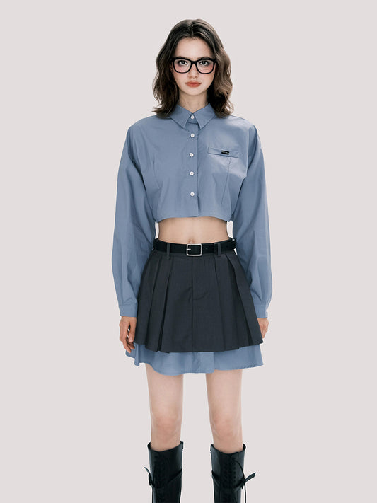 Cropped Cotton Shirt And Low-Rise Layered Skirt
