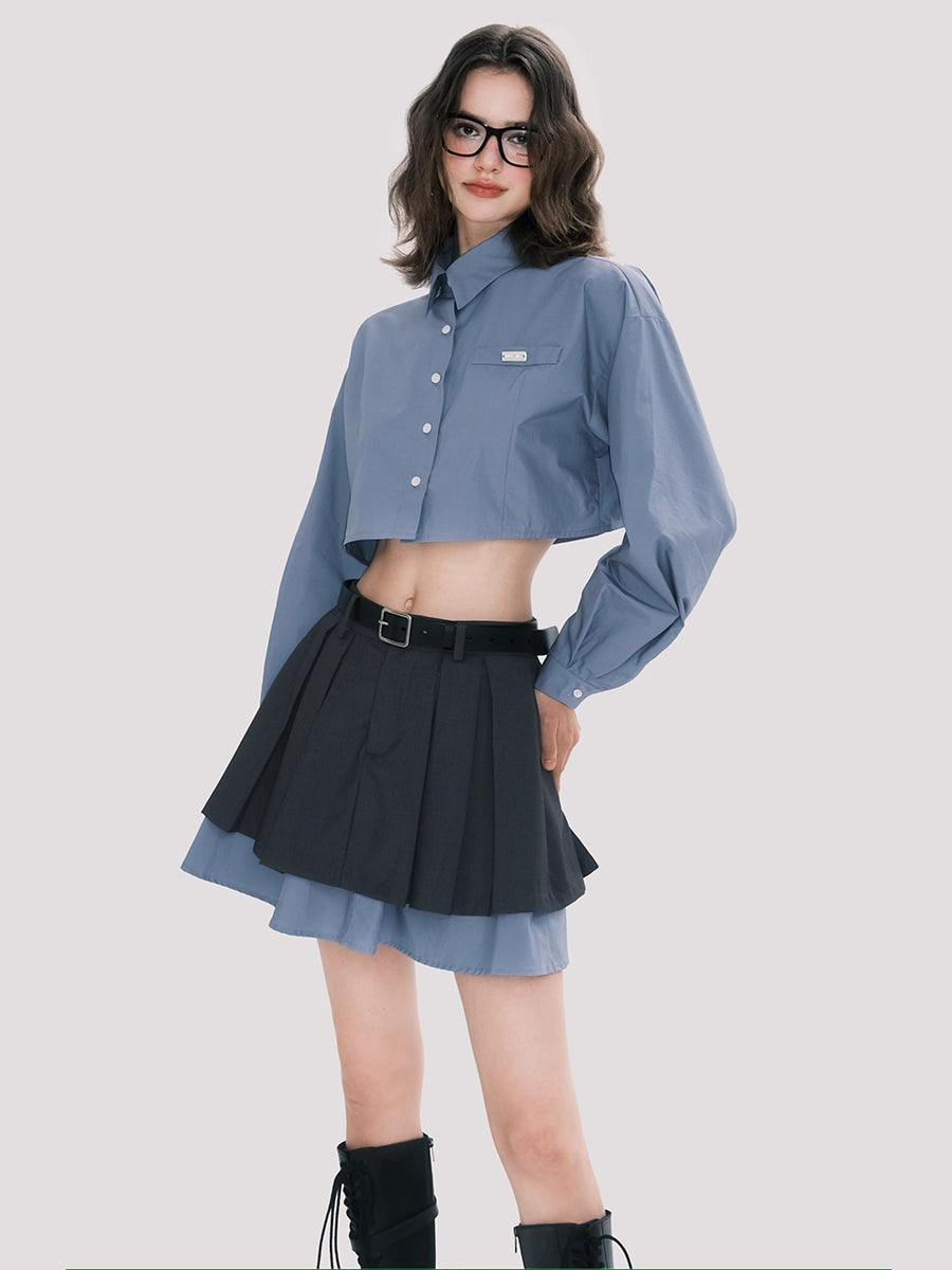 Cropped Cotton Shirt And Low-Rise Layered Skirt