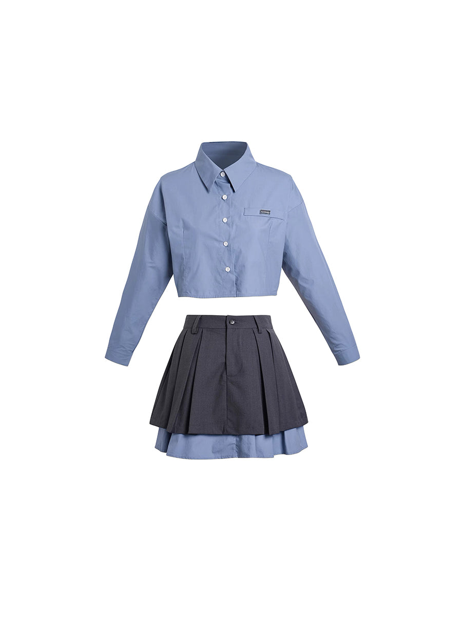 Cropped Cotton Shirt And Low-Rise Layered Skirt