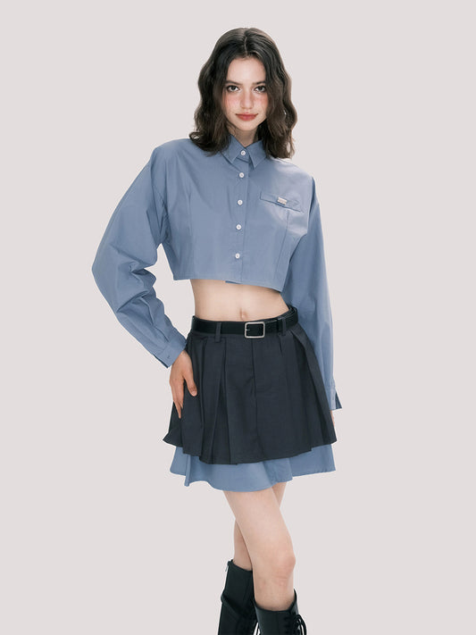 Cropped Cotton Shirt And Low-Rise Layered Skirt