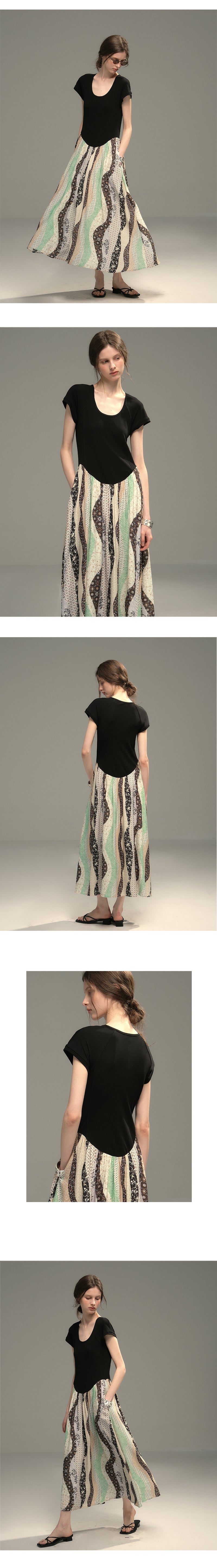 U-Neck Paneled Dress With Patchwork Skirt