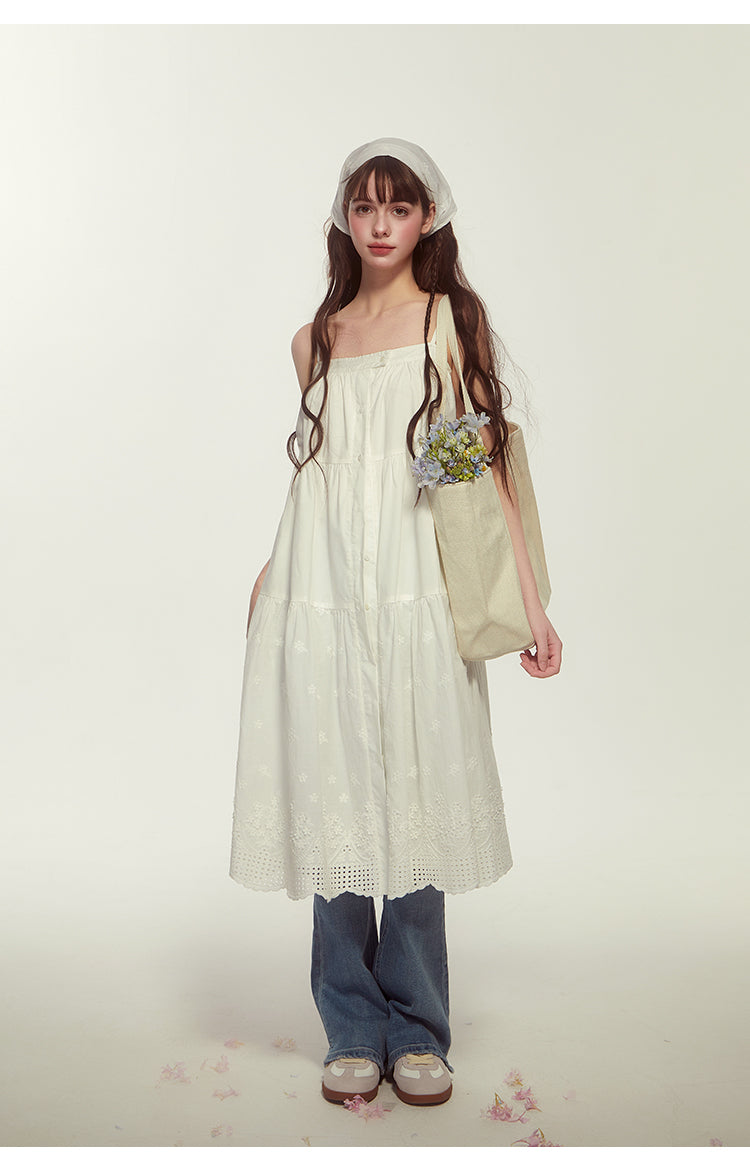 Striped Or Embroidered Button-Up Dress With Headscarf