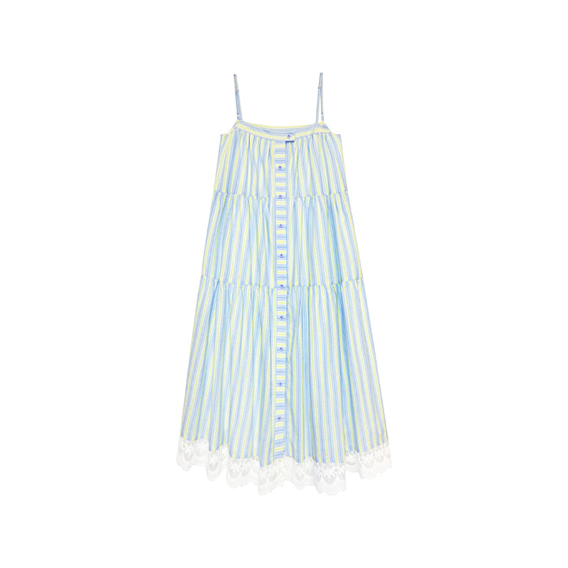 Striped Or Embroidered Button-Up Dress With Headscarf